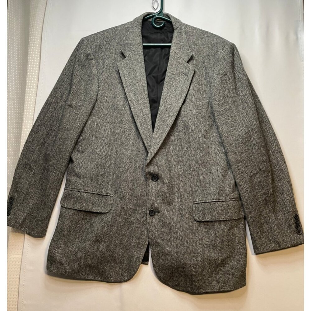 Southbridge blazer sport coat jacket mens 46 long wool camel hair tweed gray